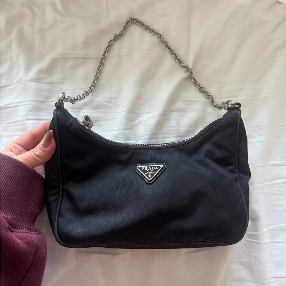 Prada Black Nylon Chain Shoulder Bag